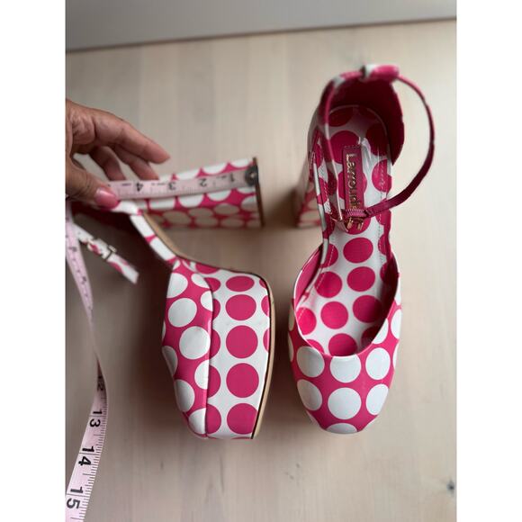 Larroudé Ari Polka Dot Patent Leather Ankle-Strap Platform Pumps size 5.5 - Picture 6 of 10